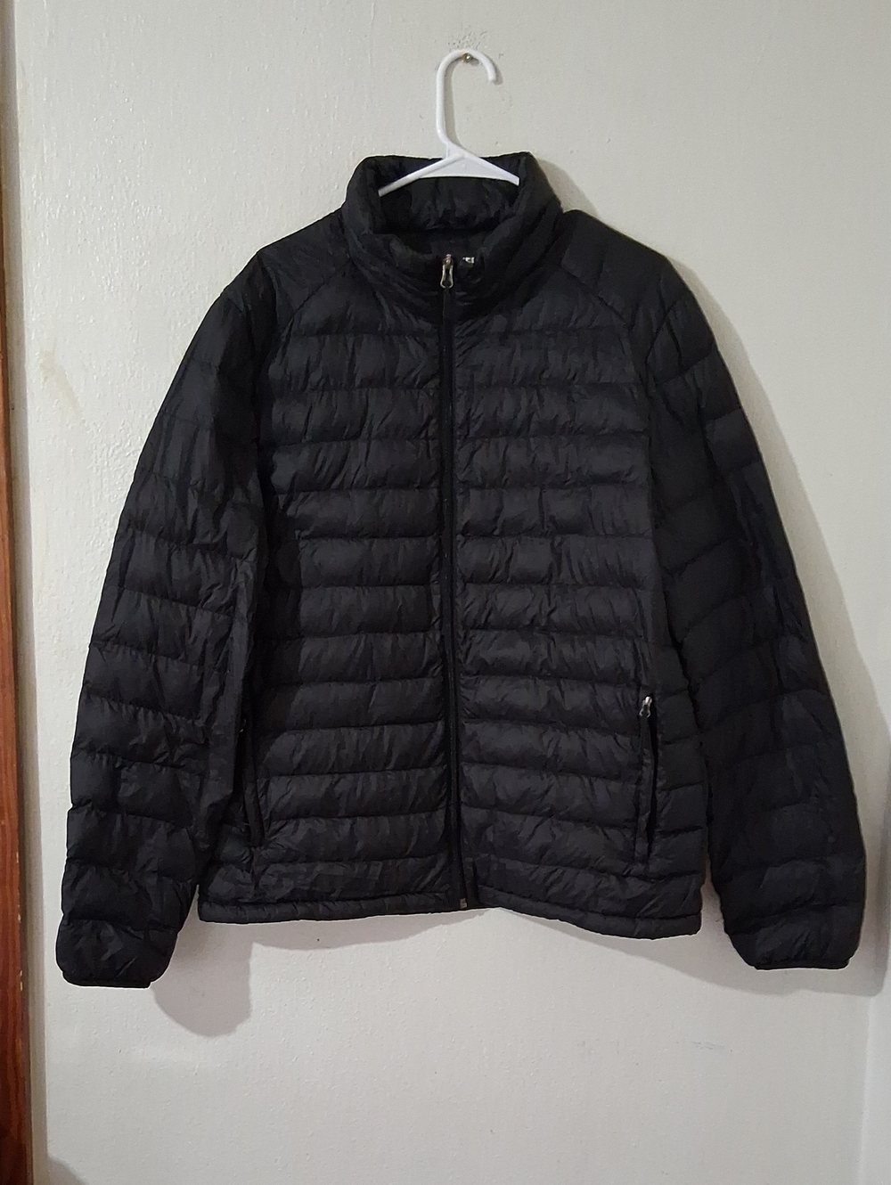 Black Packable Puffer Zip Up Jacket